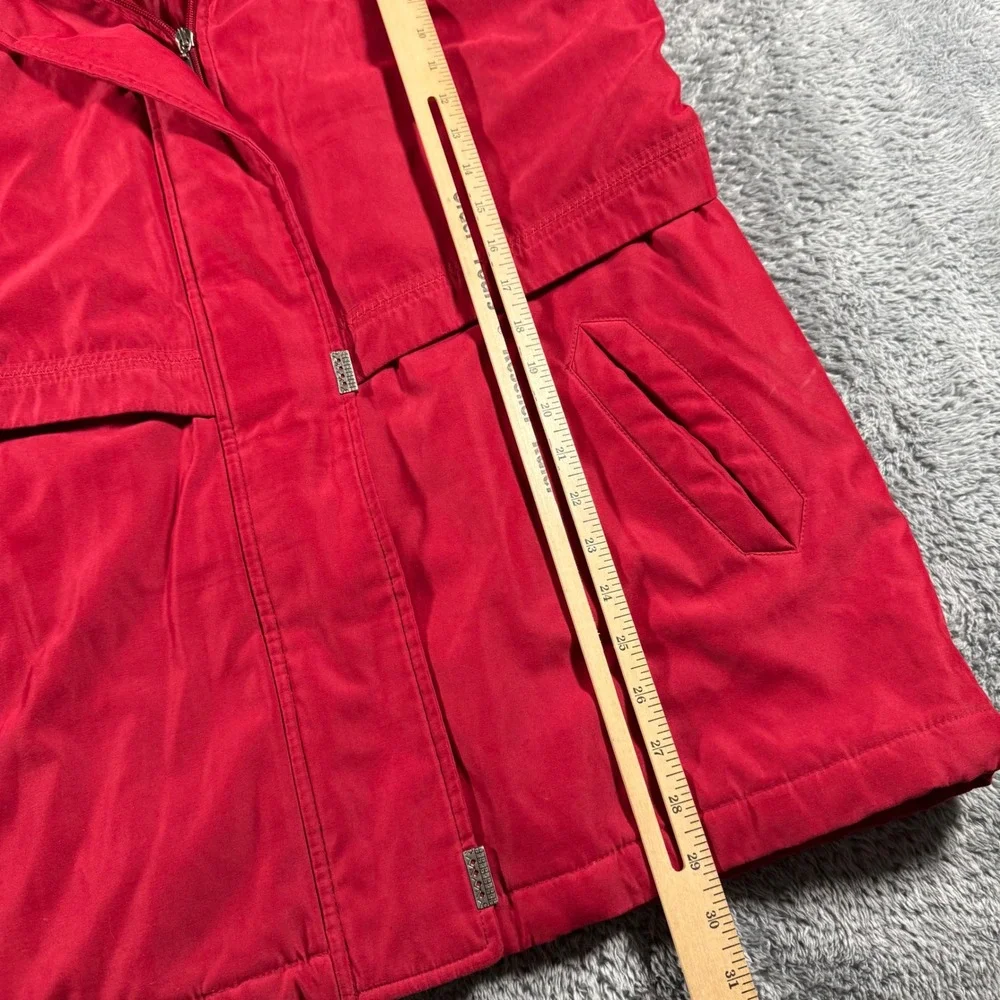 VTG Mackintosh New England Parka Jacket‎ Womens Medium Red Hooded Quilted Lining